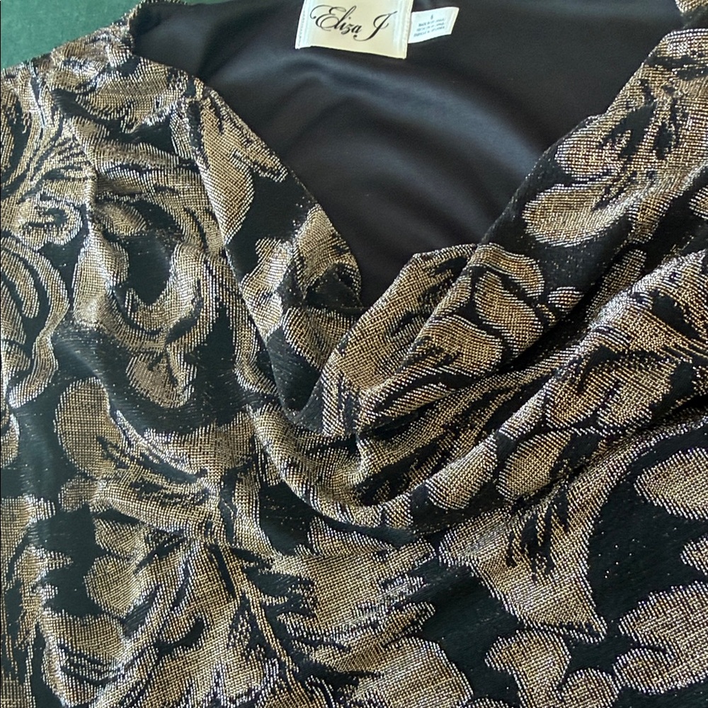 Eliza J Black and Gold Floral Midi Dress. CAJA. # 1 B - Picture 6 of 9